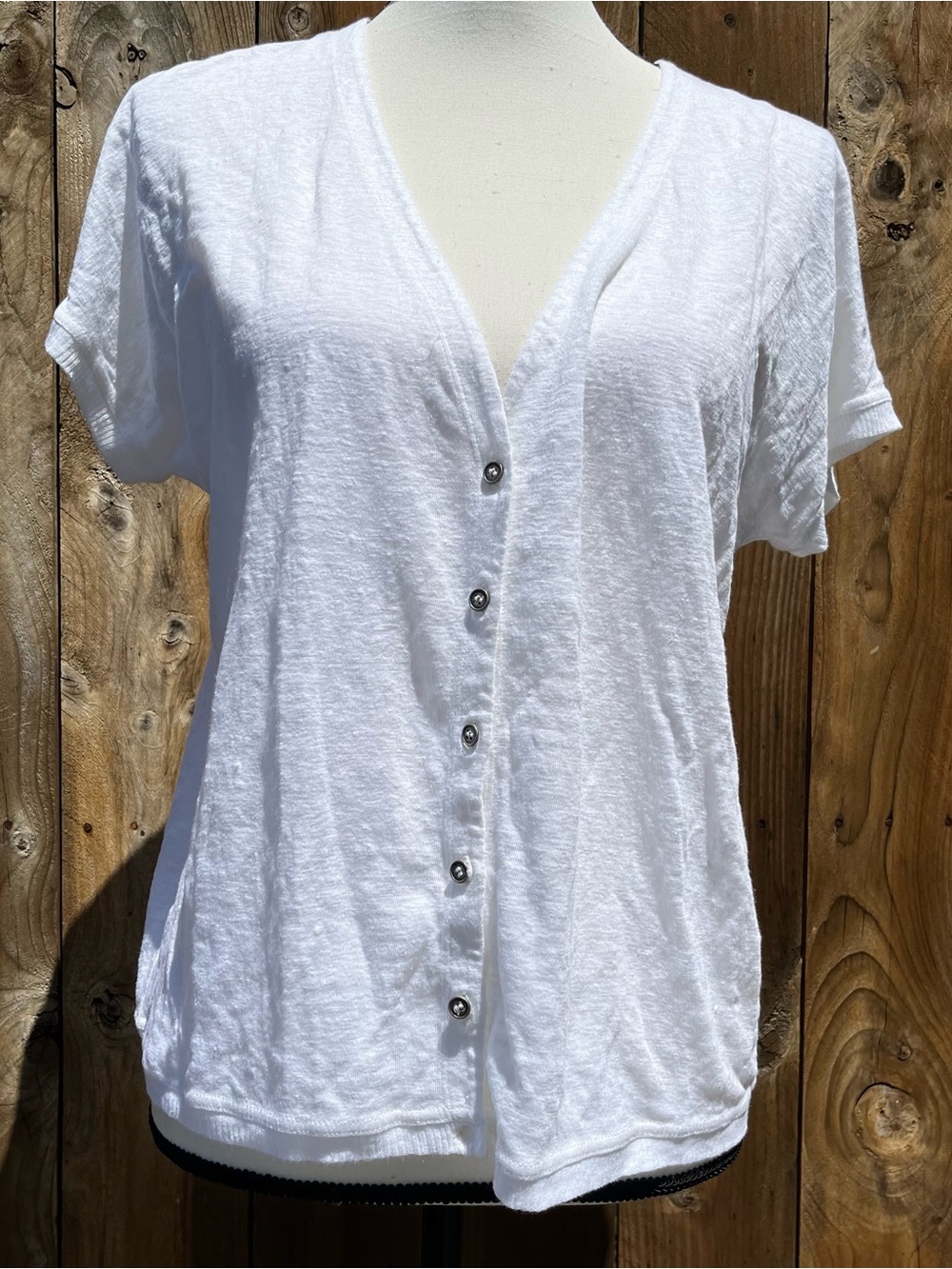 Brand New Eileen Fisher Linen White Short-Sleeve Button Front Women’s Top